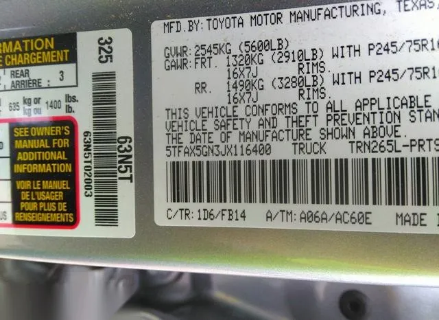 5TFAX5GN3JX116400 2018 2018 Toyota Tacoma- SR 9