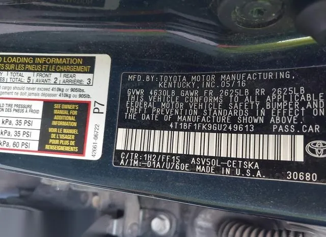 4T1BF1FK9GU249613 2016 2016 Toyota Camry- SE 9