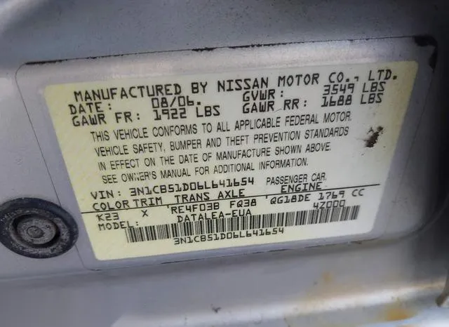 3N1CB51D06L641654 2006 2006 Nissan Sentra- 1-8S 9