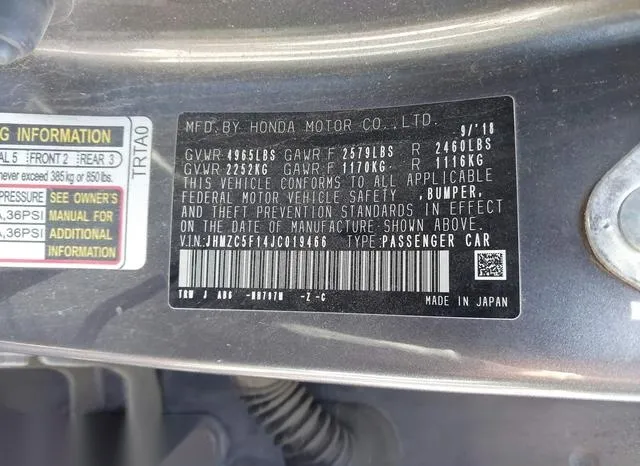 JHMZC5F14JC019466 2018 2018 Honda Clarity- Plug-In Hybrid 9