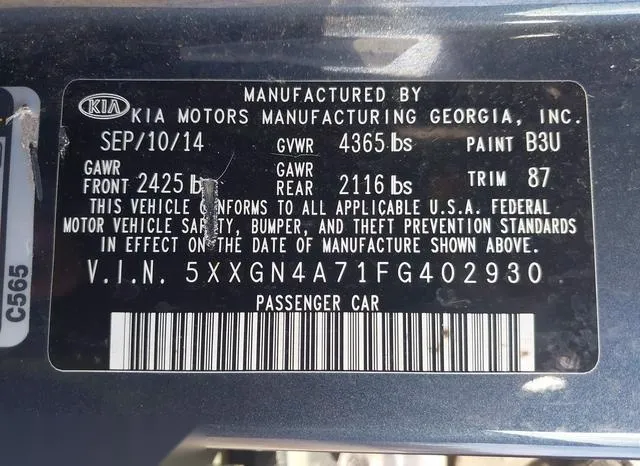 5XXGN4A71FG402930 2015 2015 KIA Optima- EX 9