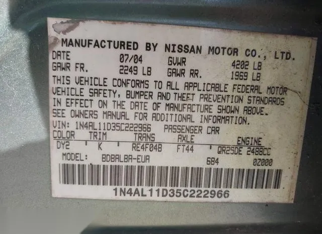 1N4AL11D35C222966 2005 2005 Nissan Altima- 2-5 S 9