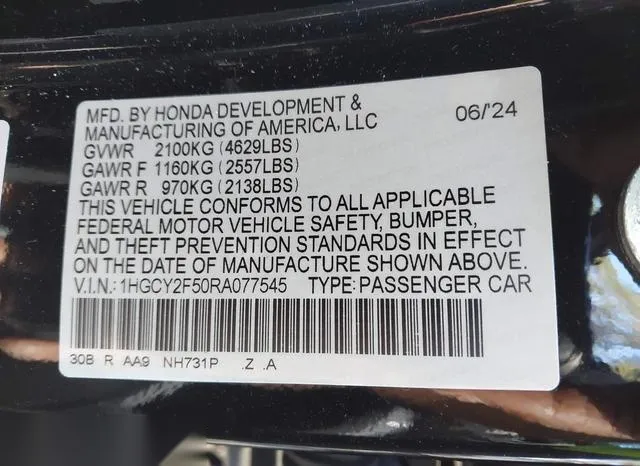 1HGCY2F50RA077545 2024 2024 Honda Accord- Hybrid Sport 9