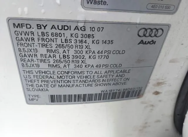 WA1BY74L98D031132 2008 2008 Audi Q7- 3-6 Premium 9