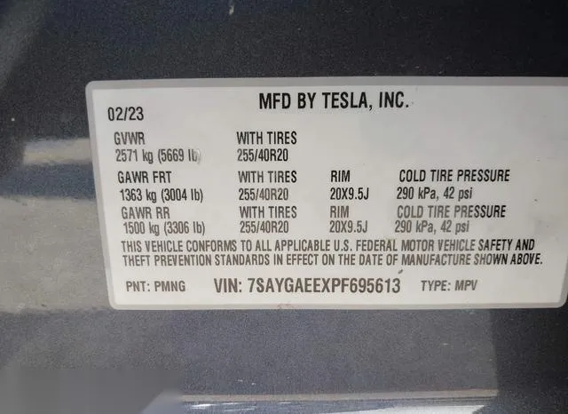 7SAYGAEEXPF695613 2023 2023 Tesla Model Y- Awd/Long Range D 9