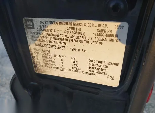 3GNEK13T62G319307 2002 2002 Chevrolet Avalanche 1500 9