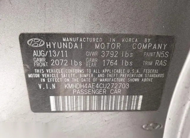 KMHDH4AE4CU272703 2012 2012 Hyundai Elantra- Gls -ulsan Plant- 9