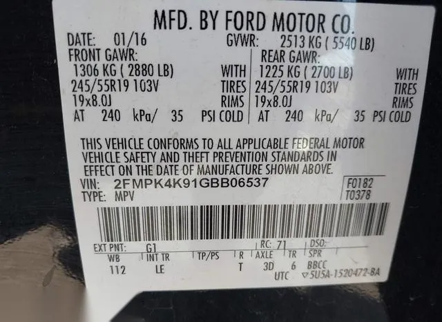 2FMPK4K91GBB06537 2016 2016 Ford Edge- Titanium 9