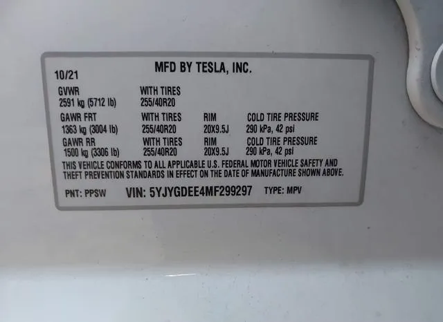 5YJYGDEE4MF299297 2021 2021 Tesla Model Y- Long Range Dual 9