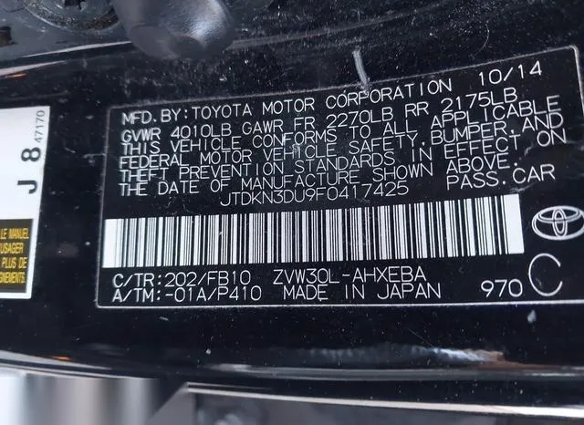 JTDKN3DU9F0417425 2015 2015 Toyota Prius- Two 9