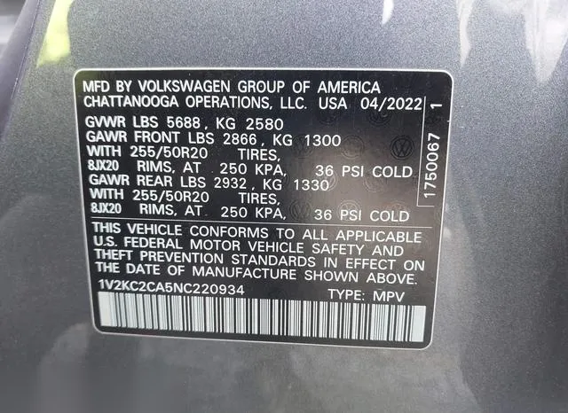 1V2KC2CA5NC220934 2022 2022 Volkswagen Atlas- Cross Sport 2 9