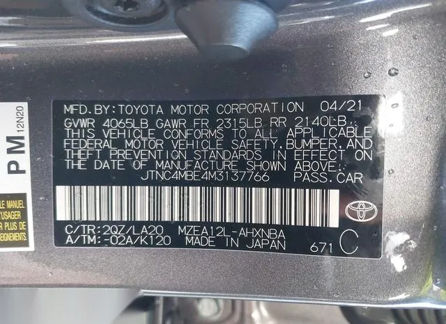 JTNC4MBE4M3137766 2021 2021 Toyota Corolla- Xse 9