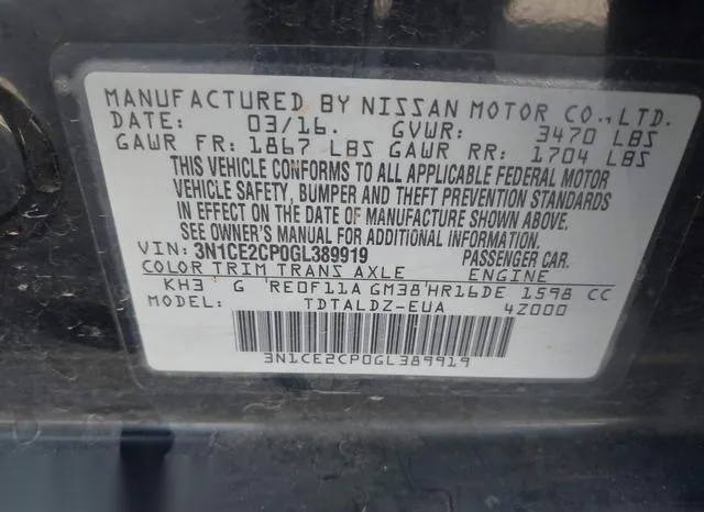 3N1CE2CP0GL389919 2016 2016 Nissan Versa- Note S -sr-/S Plu 9