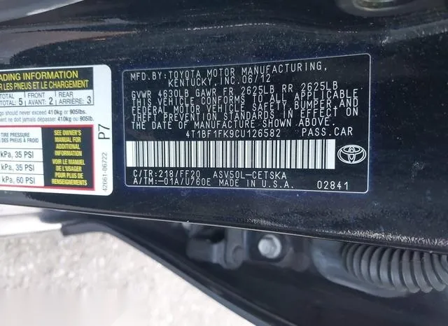 4T1BF1FK9CU126582 2012 2012 Toyota Camry- SE 9