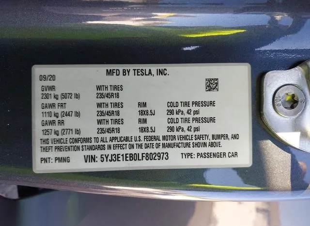 5YJ3E1EB0LF802973 2020 2020 Tesla Model 3- Long Range Dual 9