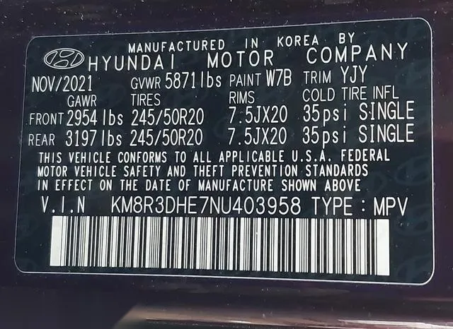 KM8R3DHE7NU403958 2022 2022 Hyundai Palisade- Sel 9