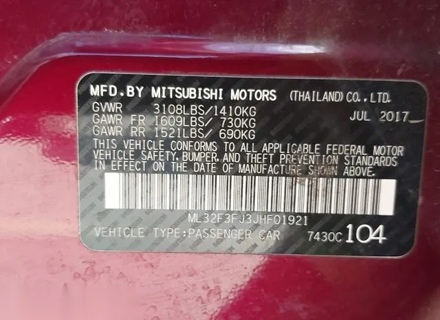 ML32F3FJ3JHF01921 2018 2018 Mitsubishi Mirage- G4 ES 9