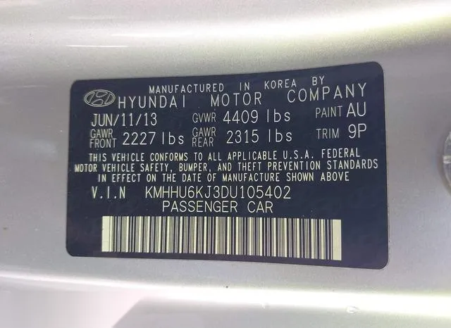 KMHHU6KJ3DU105402 2013 2013 Hyundai Genesis- 3-8 Grand Touring 9