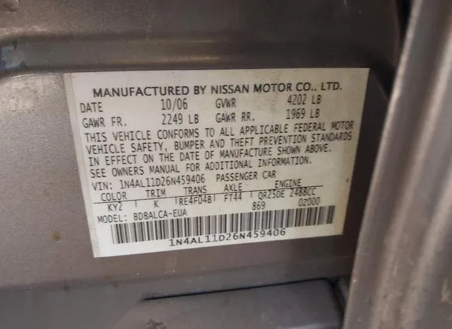 1N4AL11D26N459406 2006 2006 Nissan Altima- 2-5 S 9