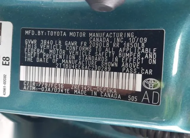 2T1BU4EE6AC290289 2010 2010 Toyota Corolla- LE 9