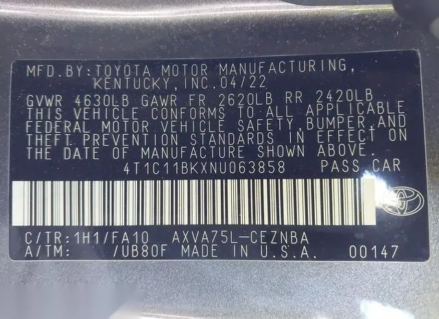 4T1C11BKXNU063858 2022 2022 Toyota Camry- Le Awd 9