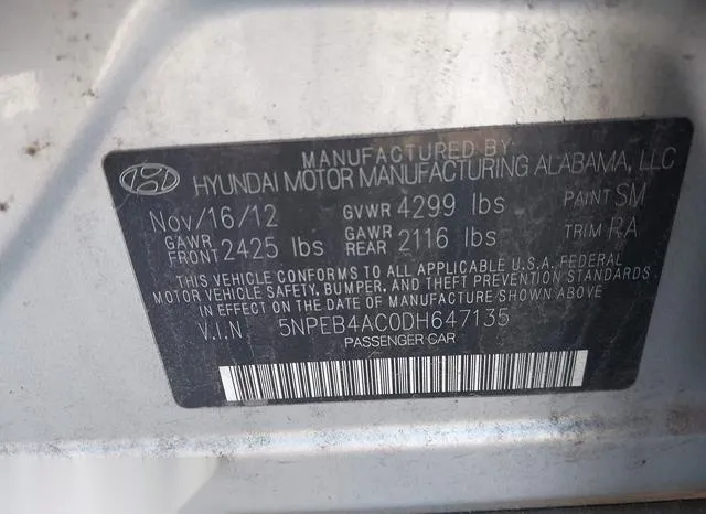 5NPEB4AC0DH647135 2013 2013 Hyundai Sonata- Gls 9