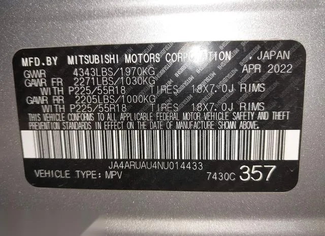 JA4ARUAU4NU014433 2022 2022 Mitsubishi Outlander- Sport 2-0 9