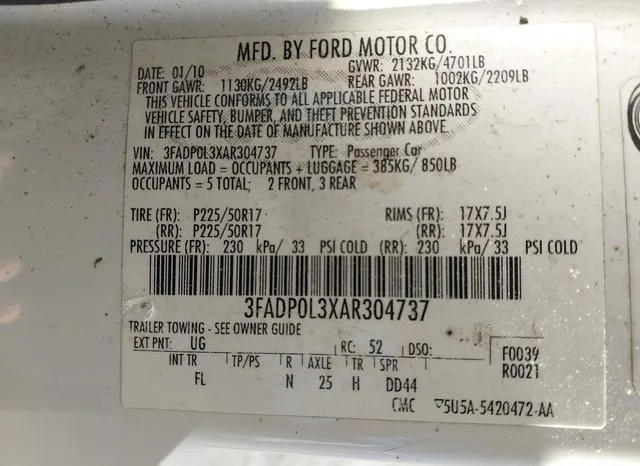 3FADP0L3XAR304737 2010 2010 Ford Fusion- Hybrid 9