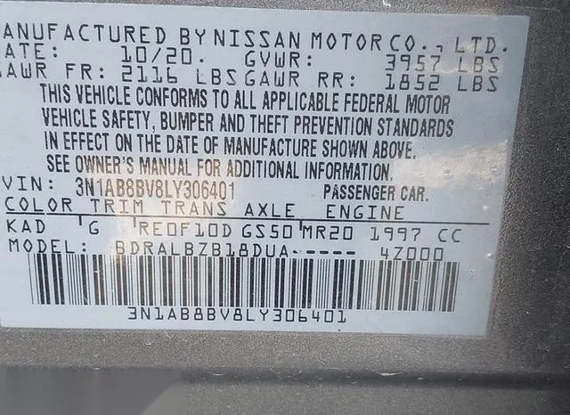 3N1AB8BV8LY306401 2020 2020 Nissan Sentra- S Xtronic Cvt 9