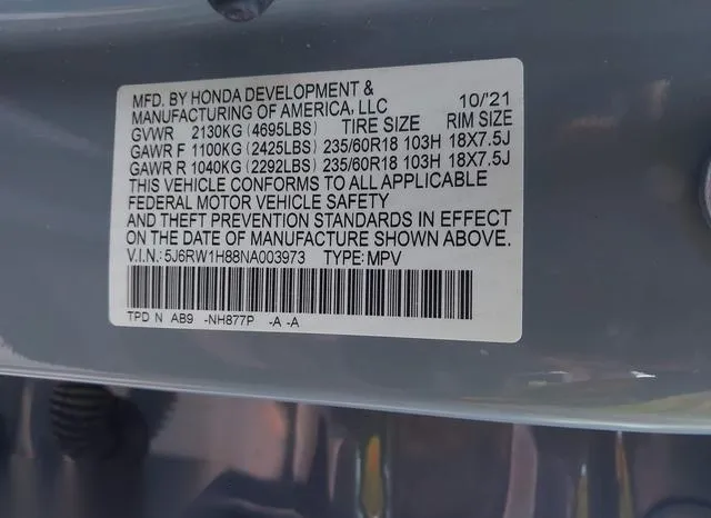 5J6RW1H88NA003973 2022 2022 Honda CR-V- 2Wd Ex-L 9