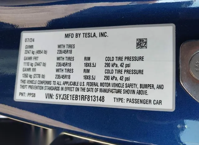 5YJ3E1EB1RF813148 2024 2024 Tesla Model 3- Long Range Dual 9