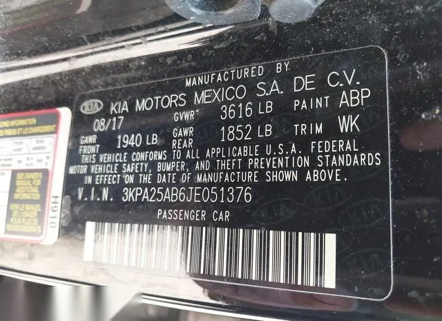 3KPA25AB6JE051376 2018 2018 KIA Rio- LX 9