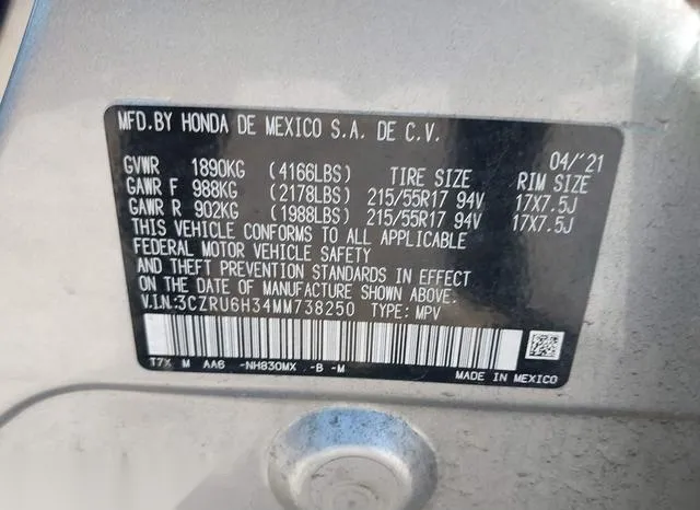 3CZRU6H34MM738250 2021 2021 Honda HR-V- Awd Lx 9