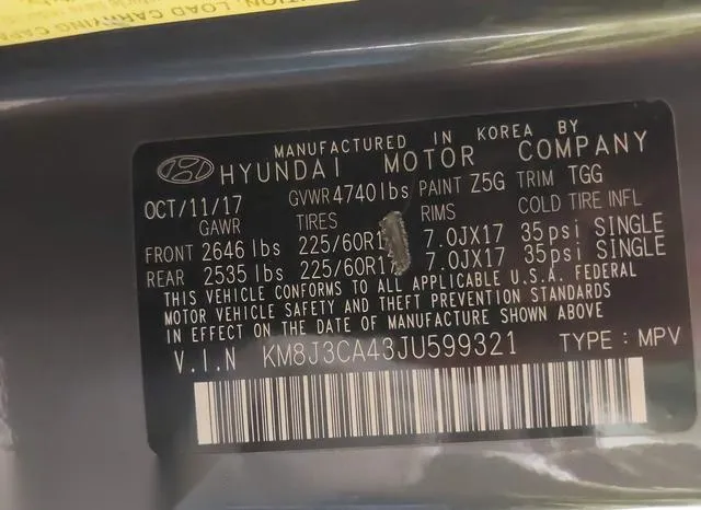 KM8J3CA43JU599321 2018 2018 Hyundai Tucson- Sel 9