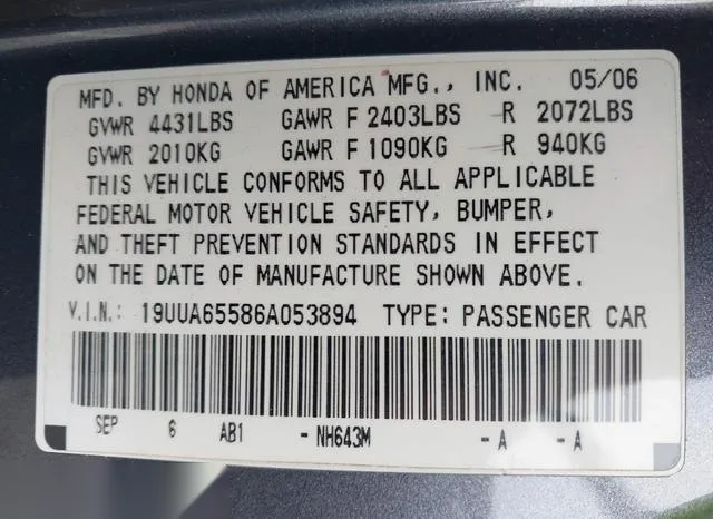 19UUA65586A053894 2006 2006 Acura TL 9