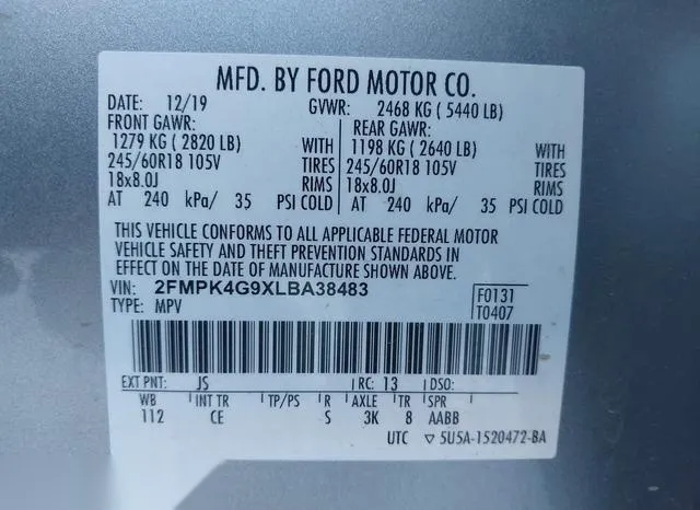 2FMPK4G9XLBA38483 2020 2020 Ford Edge- SE 9