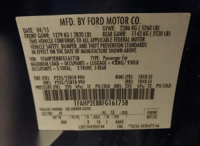 1FAHP2E88FG161758 2015 2015 Ford Taurus- Sel 9