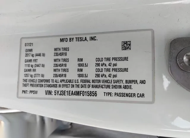 5YJ3E1EA4MF015856 2021 2021 Tesla Model 3- Standard Range P 9