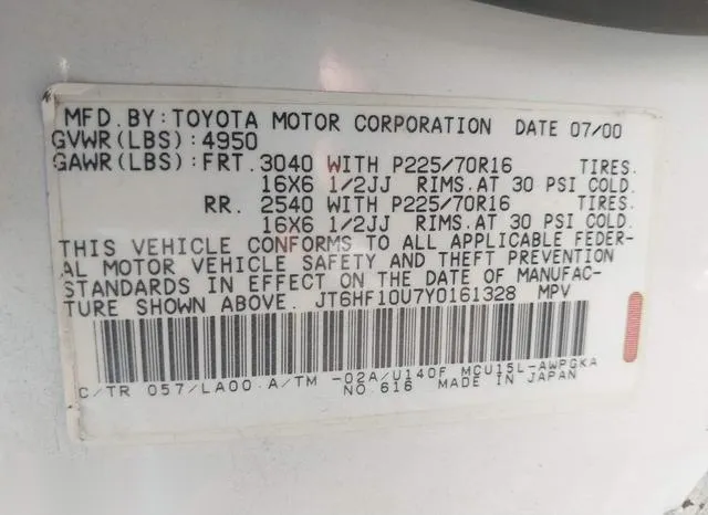 JT6HF10U7Y0161328 2000 2000 Lexus RX- 300 9