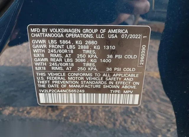 1V2LP2CA4NC565249 2022 2022 Volkswagen Atlas- 2-0T Se 9