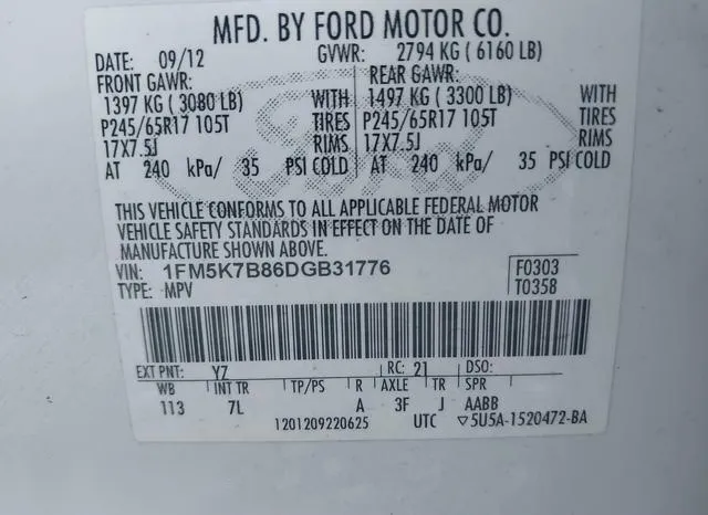 1FM5K7B86DGB31776 2013 2013 Ford Explorer 9