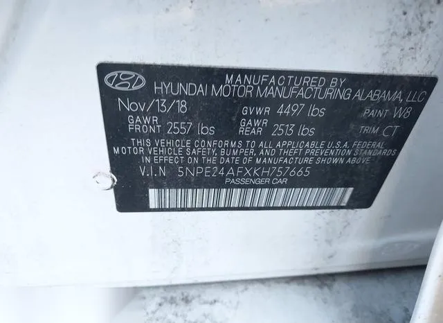 5NPE24AFXKH757665 2019 2019 Hyundai Sonata- SE 9