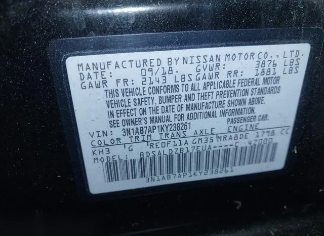 3N1AB7AP1KY238261 2019 2019 Nissan Sentra- SV 9