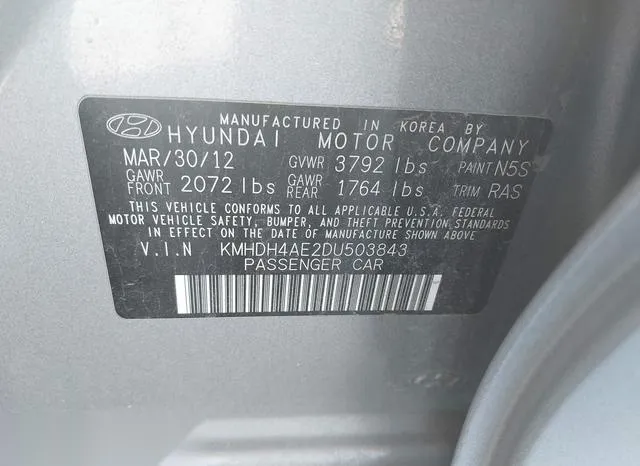 KMHDH4AE2DU503843 2013 2013 Hyundai Elantra- Gls 9