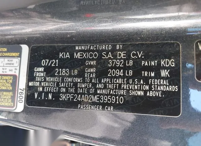 3KPF24AD2ME395910 2021 2021 KIA Forte- FE 9