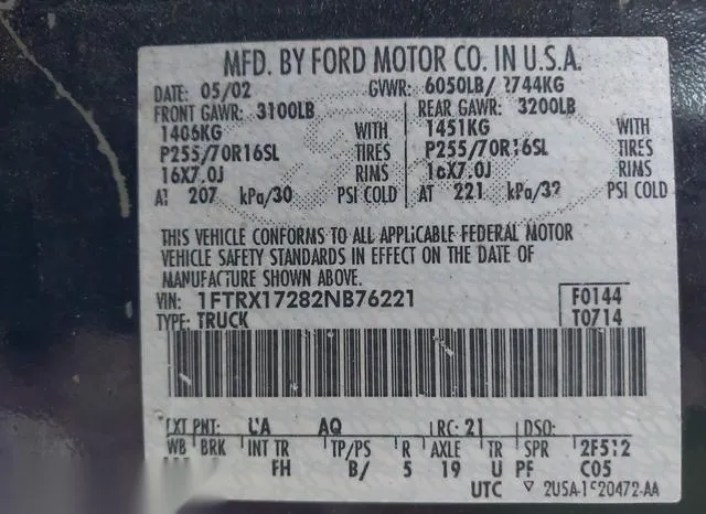 1FTRX17282NB76221 2002 2002 Ford F-150- Xl/Xlt 9