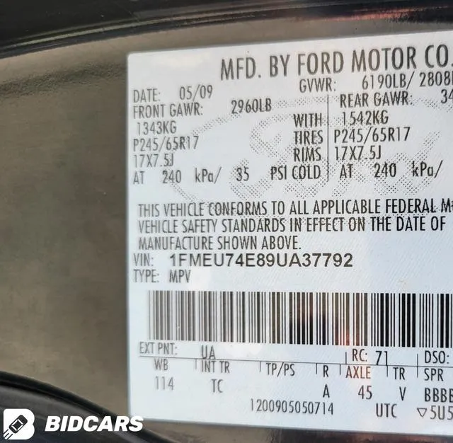 1FMEU74E89UA37792 2009 2009 Ford Explorer- Eddie Bauer 9