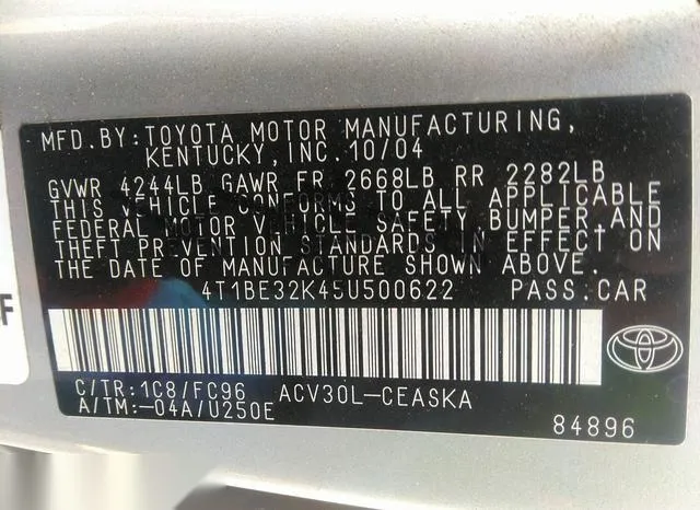 4T1BE32K45U500622 2005 2005 Toyota Camry- SE 9