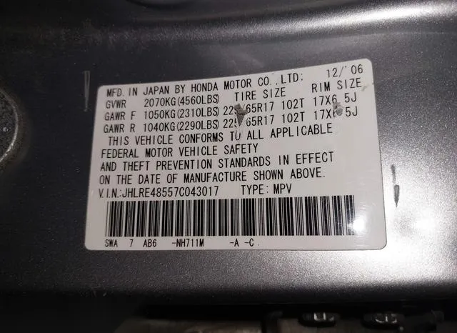 JHLRE48557C043017 2007 2007 Honda CR-V- EX 9