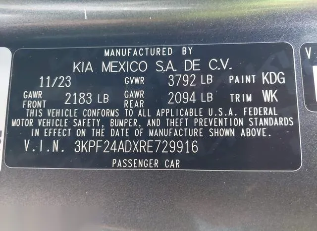 3KPF24ADXRE729916 2024 2024 KIA Forte- Lxs 9